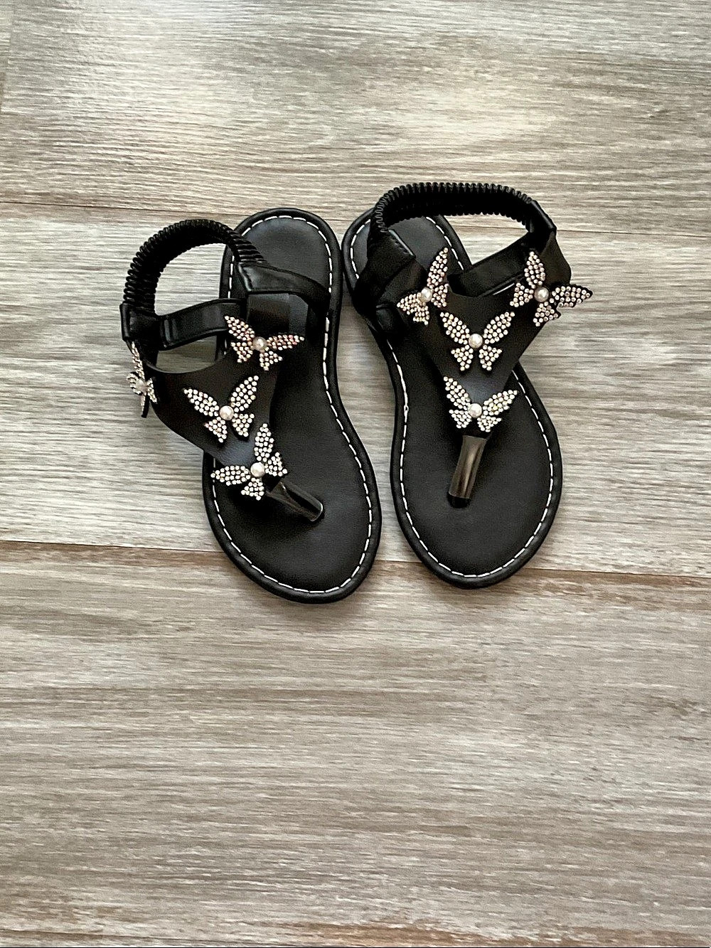 Black Embellished Flat Sandals Like New
